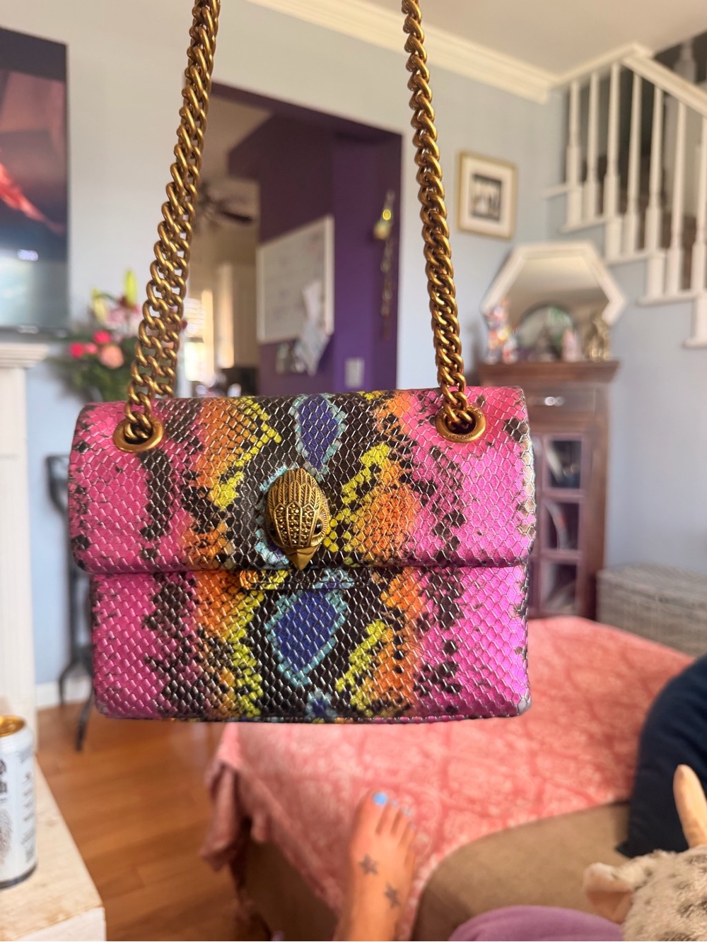 Kurt Geiger London “I Am Leather” Neon Multicolor Snake-Print 2 way bag!
